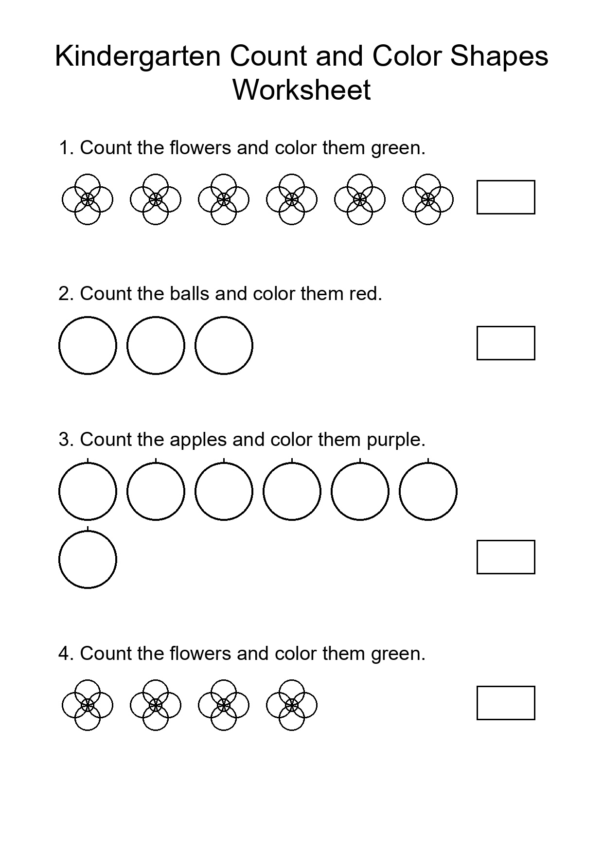 Kindergarten Count and Color Shapes Worksheet