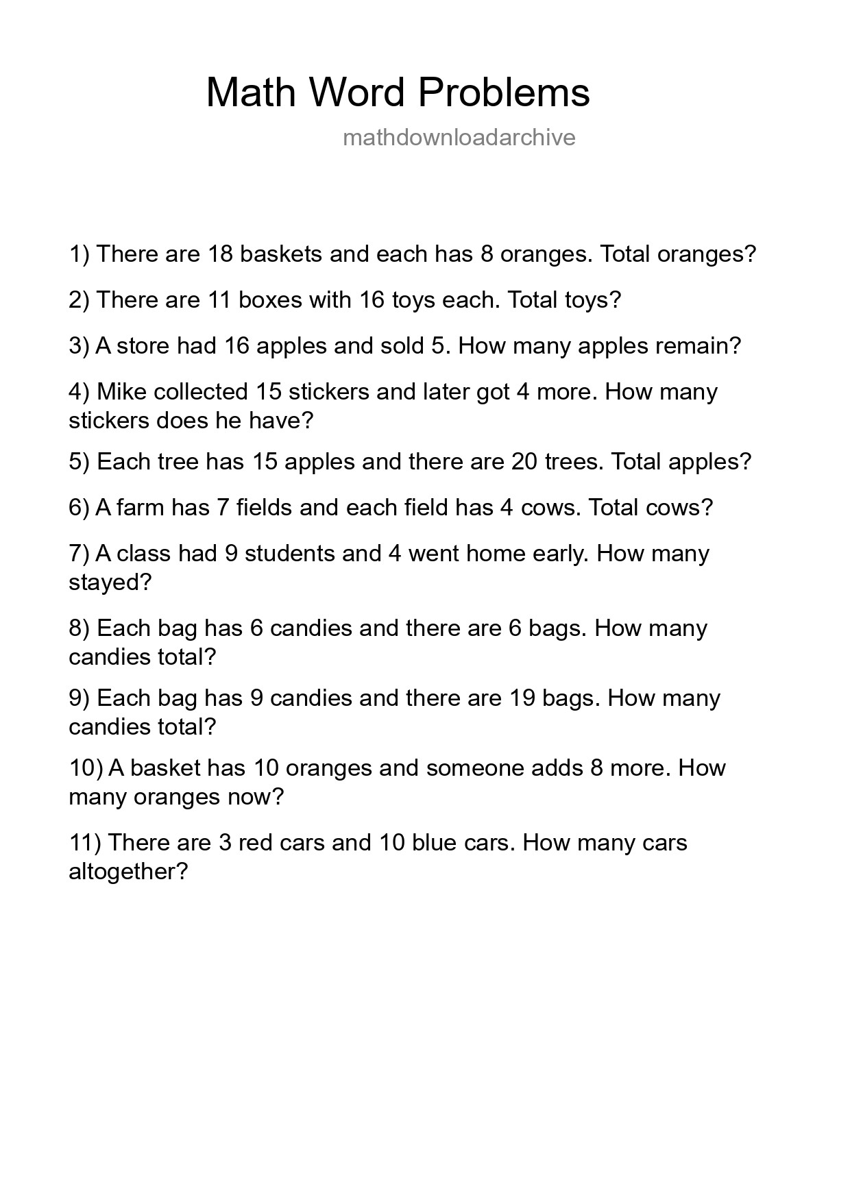 Math Word Problem Worksheet