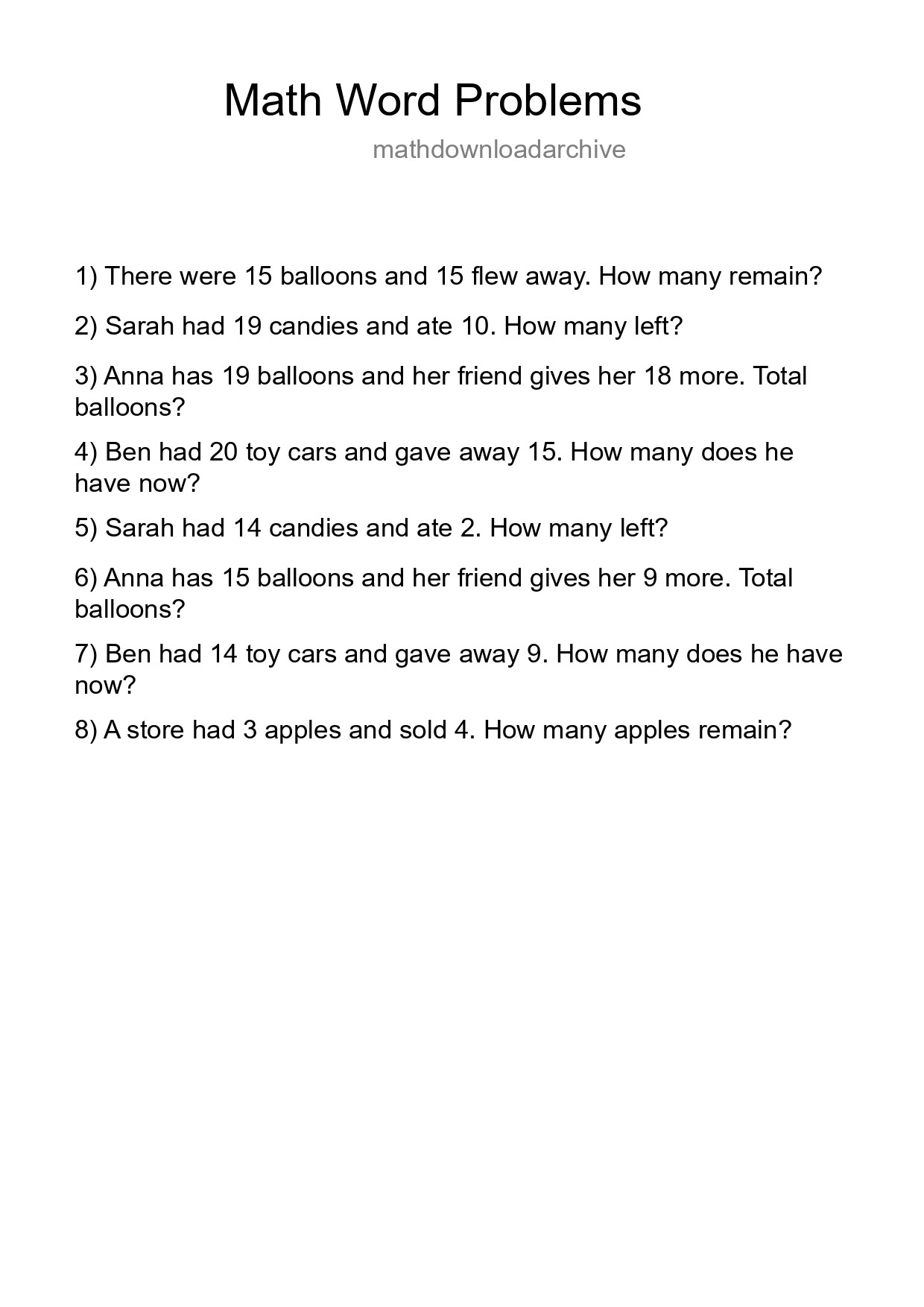 Math Word Problem Worksheet