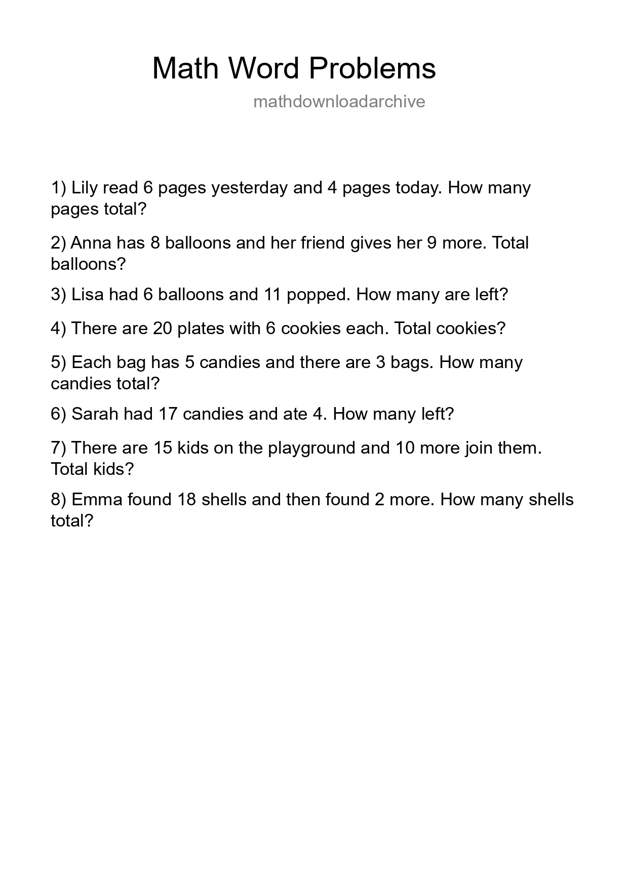 Math Word Problem Worksheet