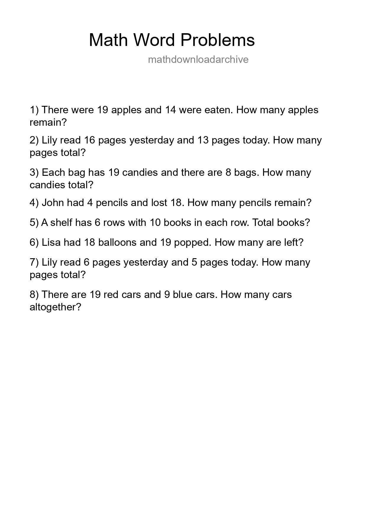 Math Word Problem Worksheet