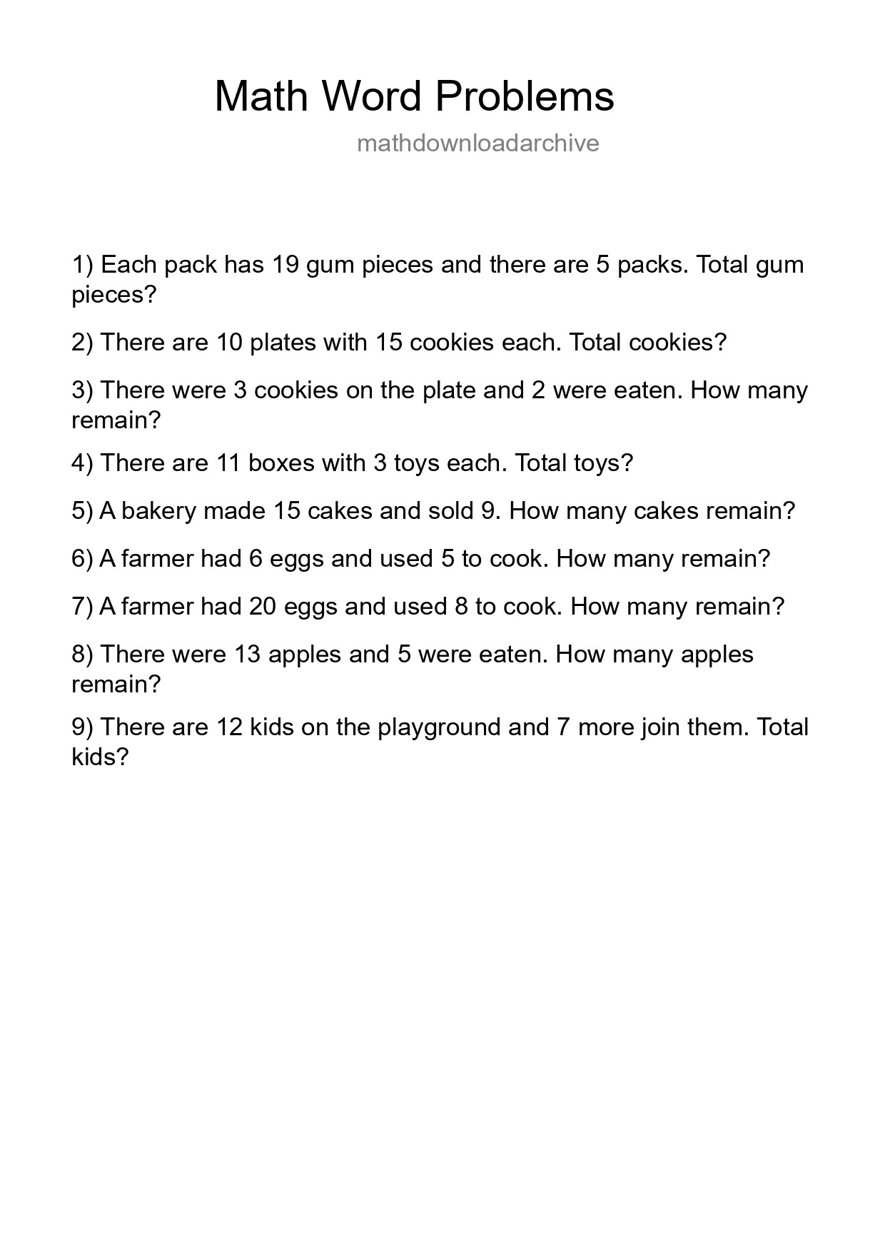 Math Word Problem Worksheet