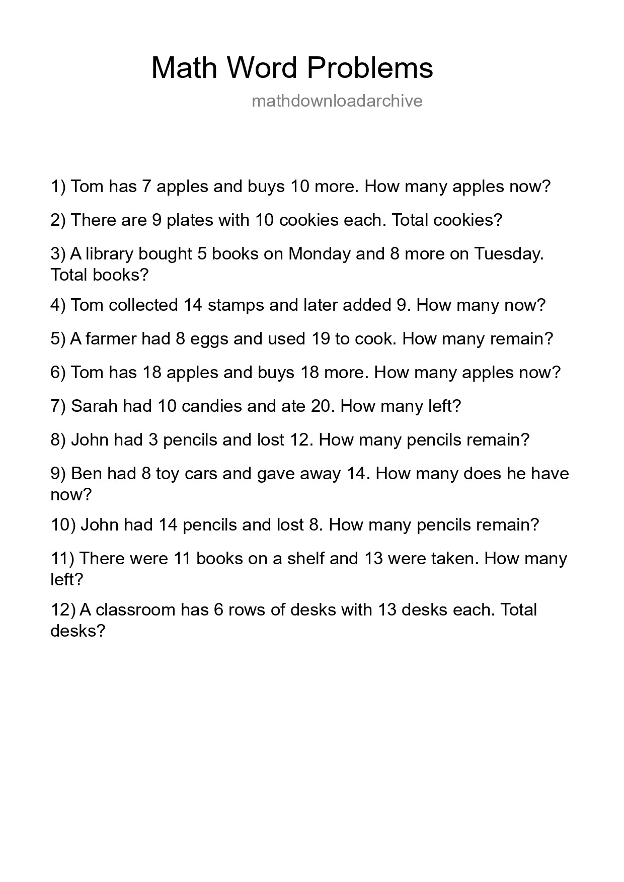 Math Word Problem Worksheet