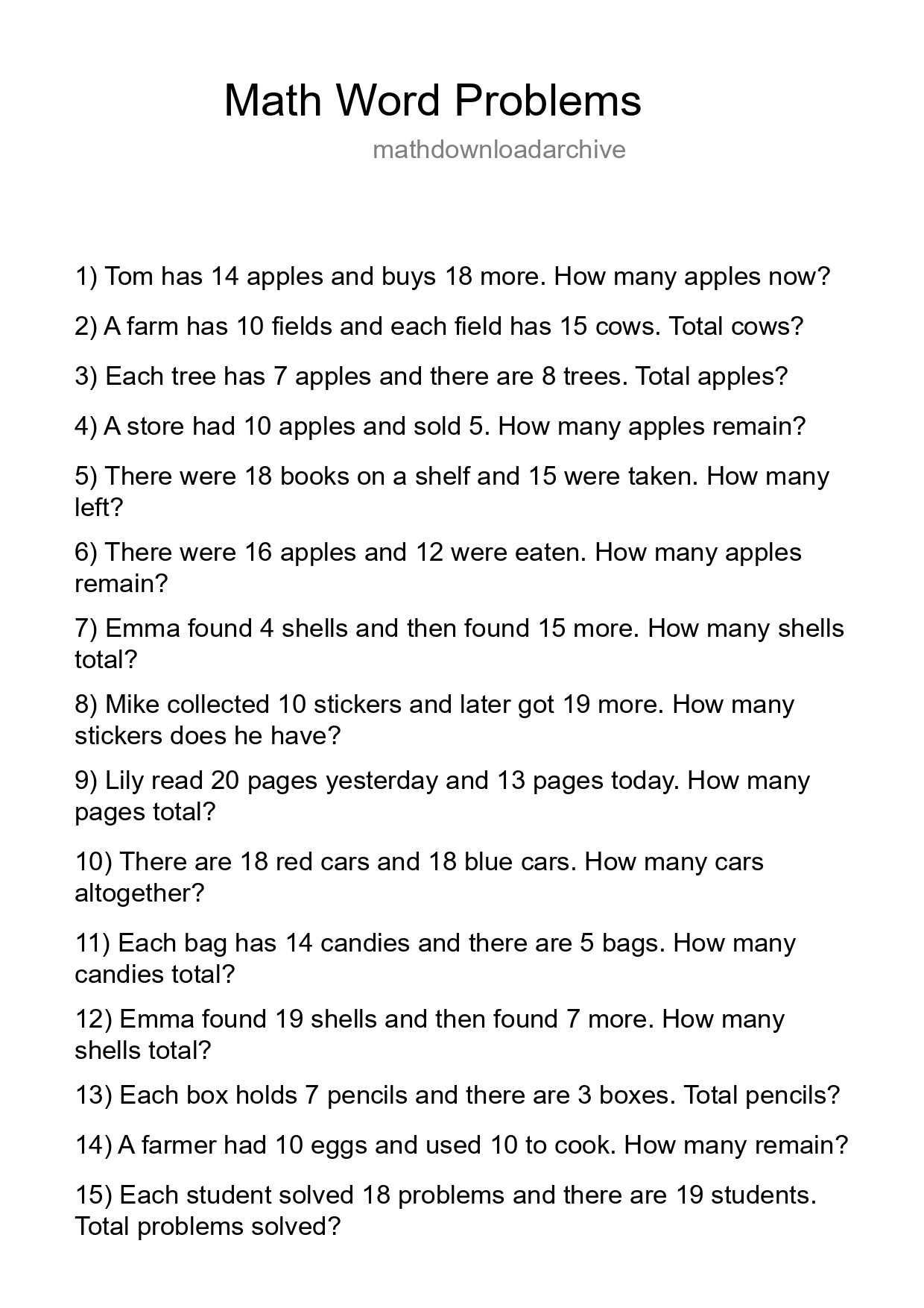 Math Word Problem Worksheet