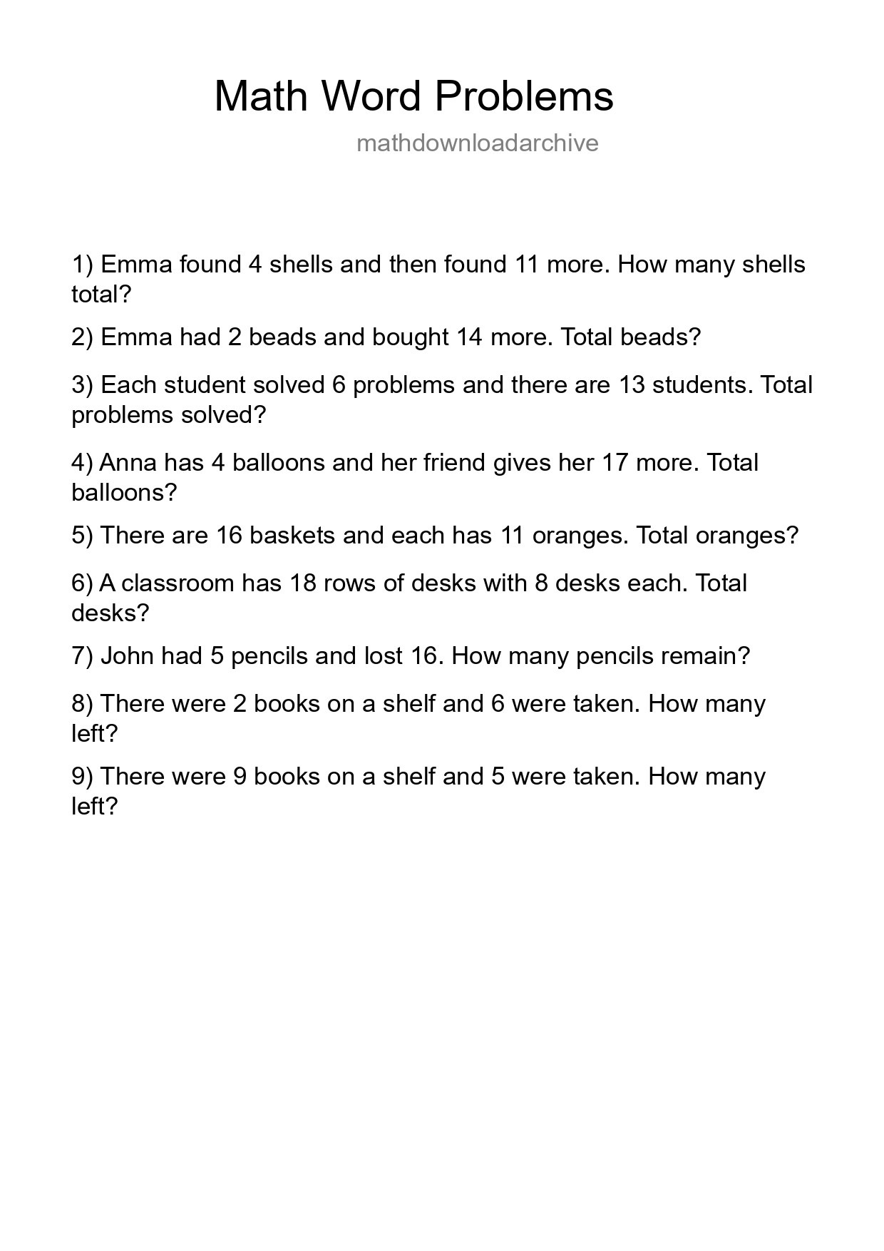 Math Word Problem Worksheet