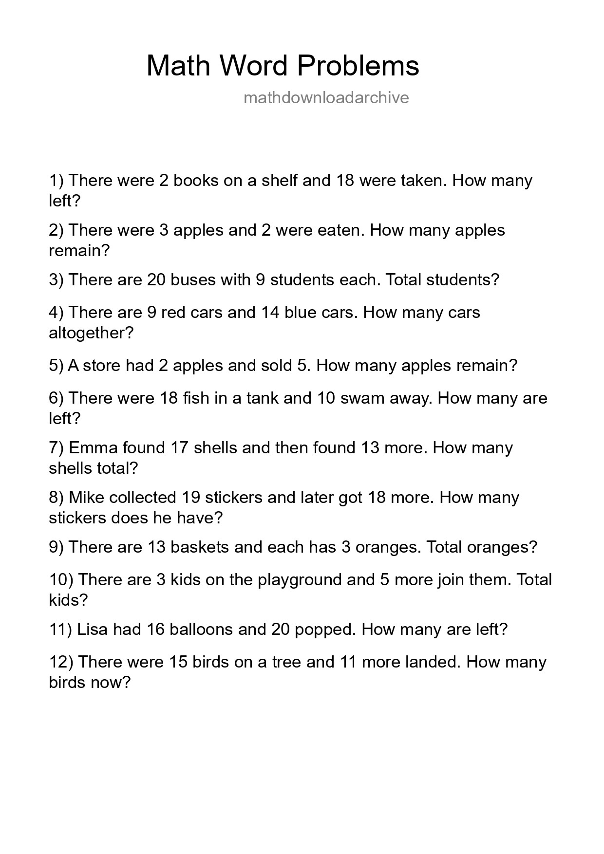 Math Word Problem Worksheet