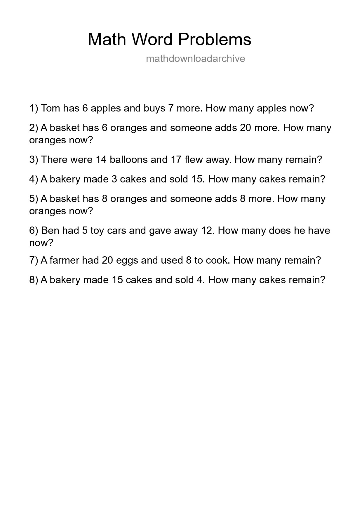 Math Word Problem Worksheet