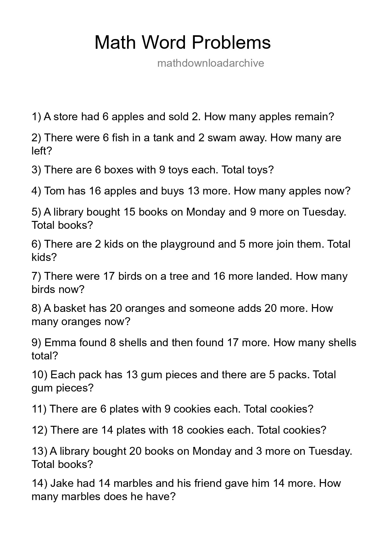 Math Word Problem Worksheet