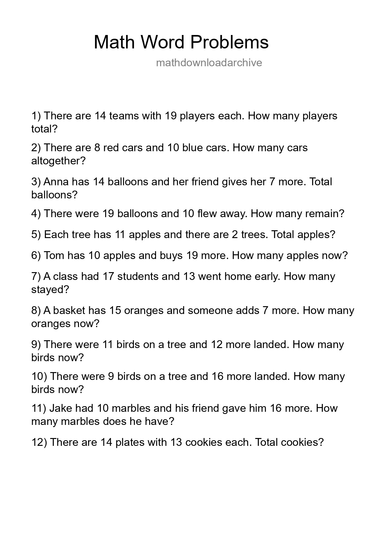 Math Word Problem Worksheet