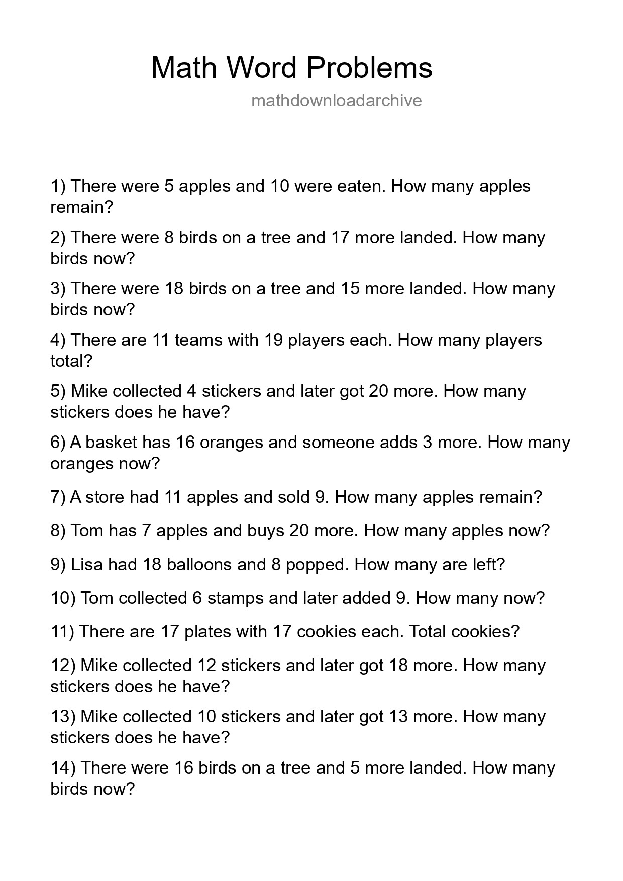 Math Word Problem Worksheet