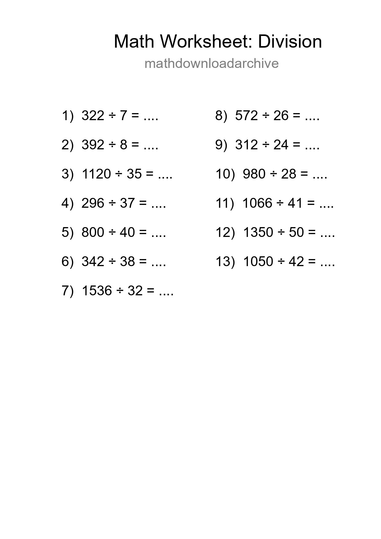 Printable Free 13 Division Math Worksheet For Grade 2 - Part 103