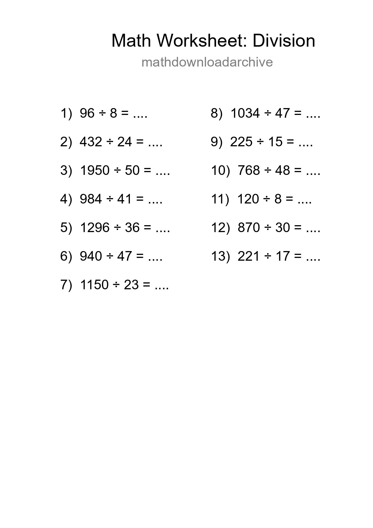 Printable Free 13 Division Math Worksheet For Grade 2 - Part 81