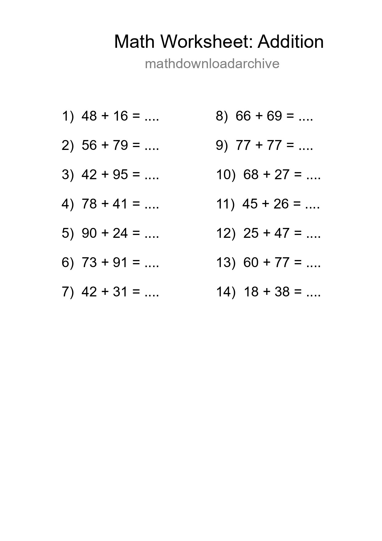 Printable Free 14 Addition Math Worksheet For Grade 3 - Part 221