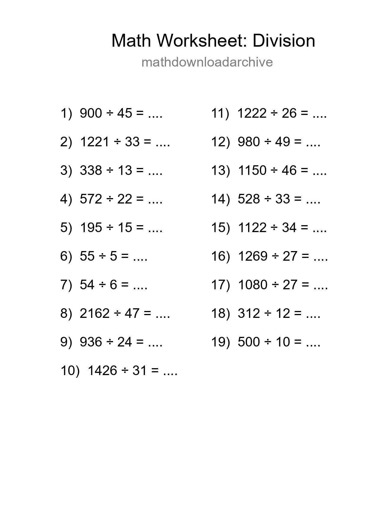 Printable Free 19 Division Math Worksheet For Grade 2 - Part 268