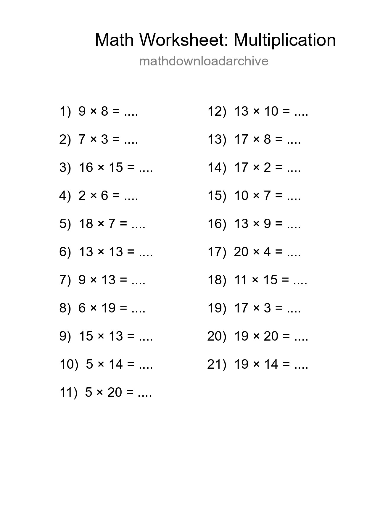 Printable Free 21 Multiplication Math Worksheet For Grade 2 - Part 62