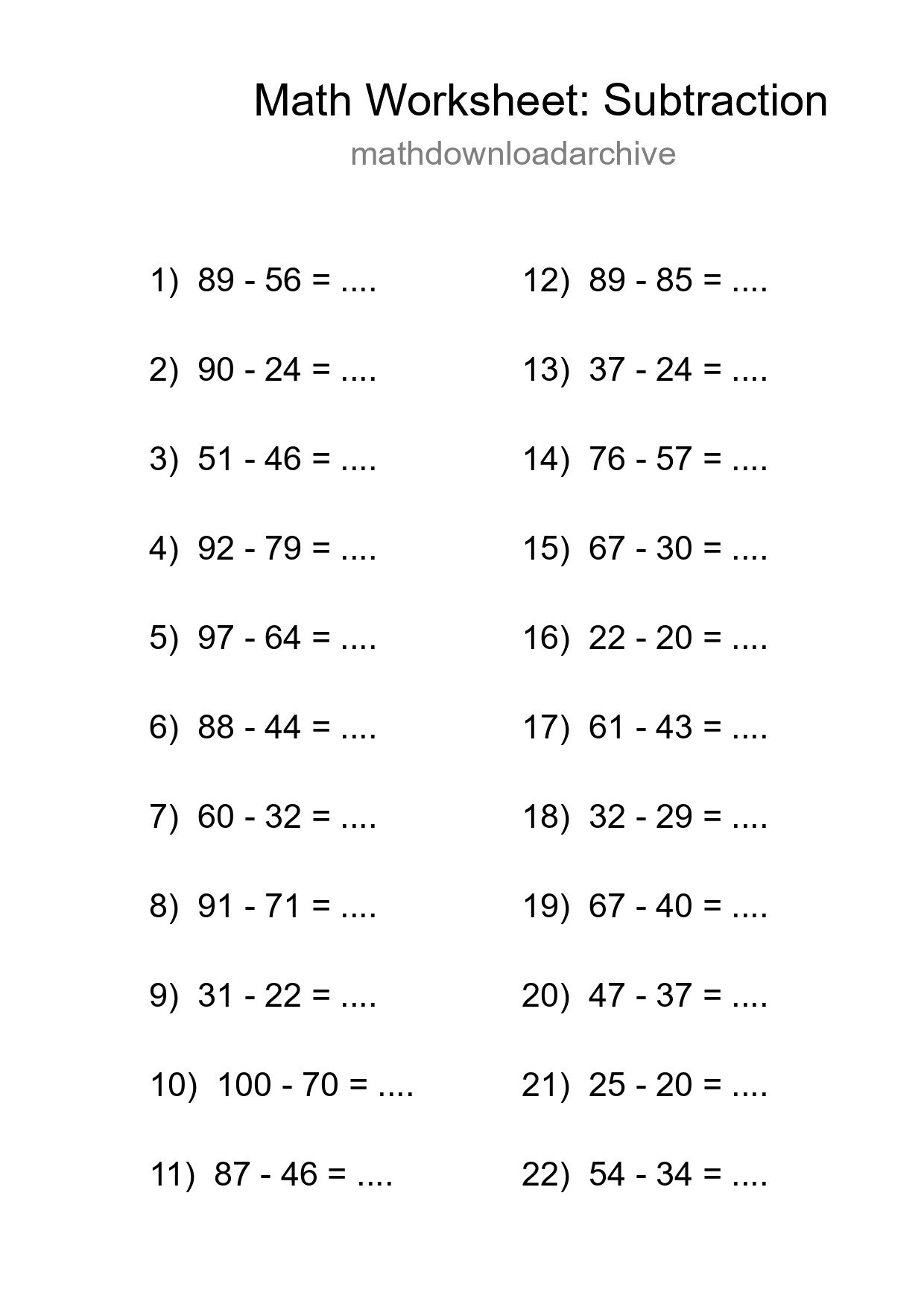 Printable Free 22 Subtraction Math Worksheet For Grade 3 - Part 140