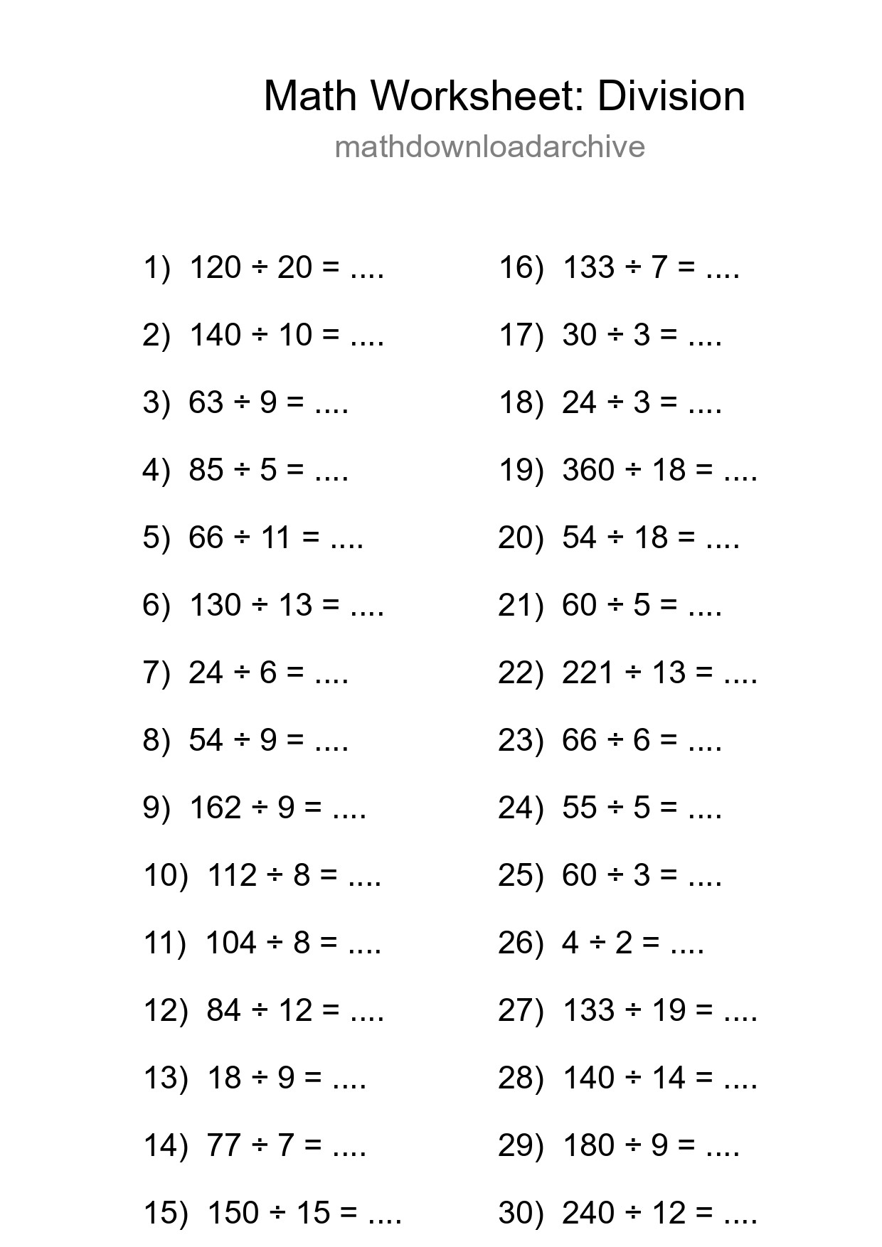 Printable Free 30 Division Math Worksheet For Grade 2 - Part 92